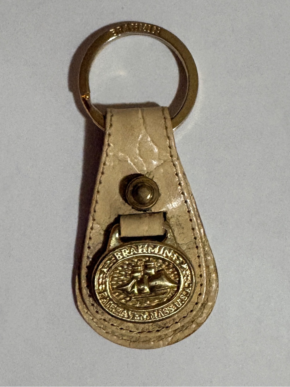 Vintage Brahmin Leather Key Fob Hang Tag - Beige